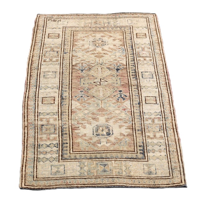 Art Deco 2'x3' Antique-Style Geometric Caucasian Rug, Pink & Ivory Ariana Hazara For Sale - Image 3 of 8
