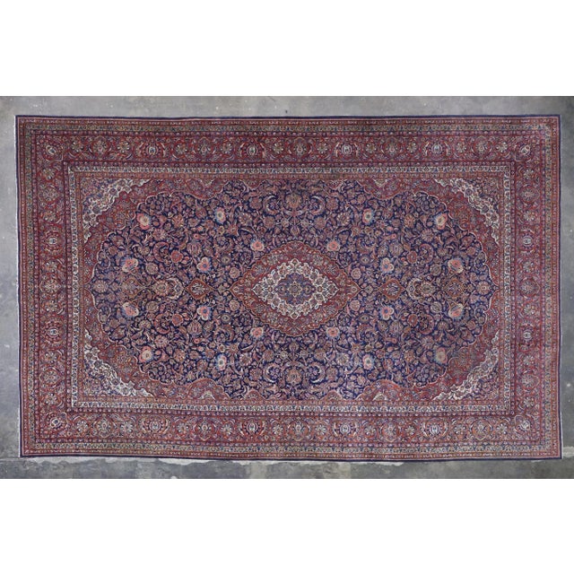 Navy Blue Antique Persian Qazvin Rug - 12'02 X 19'00 For Sale - Image 8 of 9
