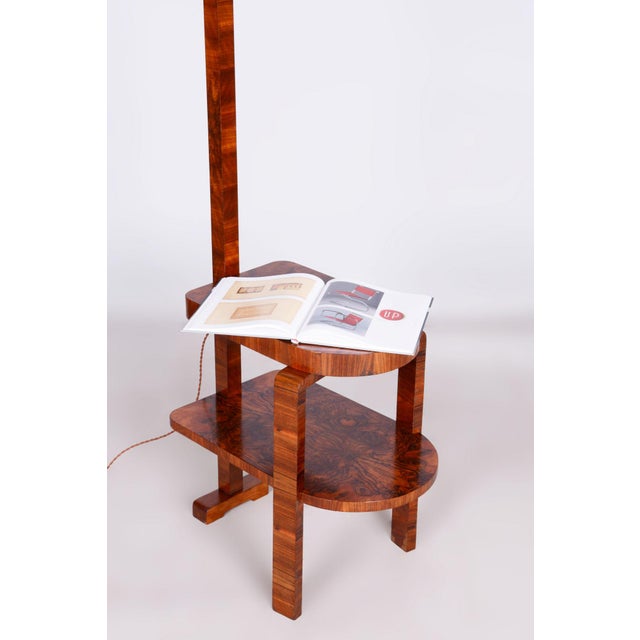 Art Deco Floor Lamp in Walnut with Chrome-Plated Steel and Glass, Czechia, 1930s For Sale - Image 3 of 12