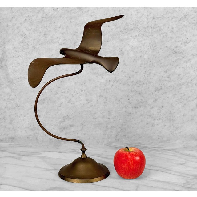 An Original 1970's Coastal Bird in Flight Sculpture Solid Brass with a Tarnished Finish with Wonderful Aging Figural "Bird...
