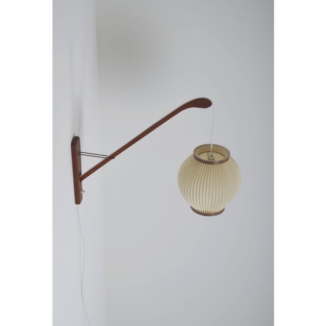 1960s Danish Teak Wall Lamp with Pearl Shade, 1960s For Sale - Image 5 of 10