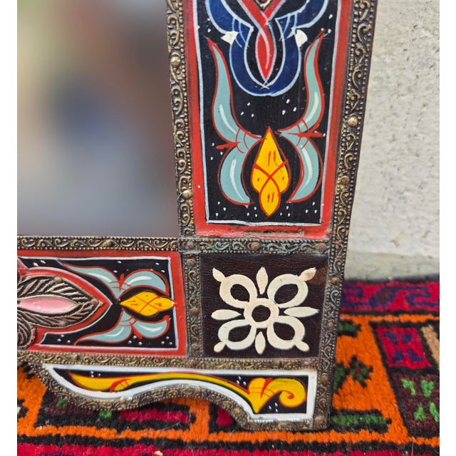 Vintage Moroccan Hand‑Painted Arched Mirror For Sale In Orlando - Image 6 of 6