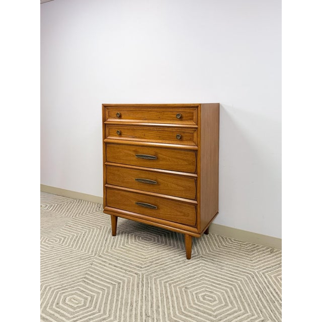 Mid-Century Modern Vintage Heritage Tallboy Dresser Brutalist Brass Pulls Mid-Century Modern For Sale - Image 3 of 12