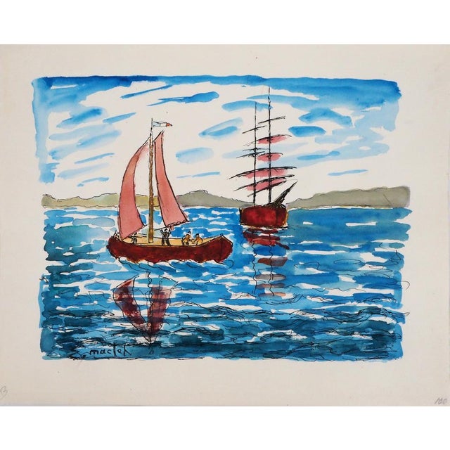 Elisée Maclet, Sailing Boats, Original Watercolour For Sale - Image 6 of 6
