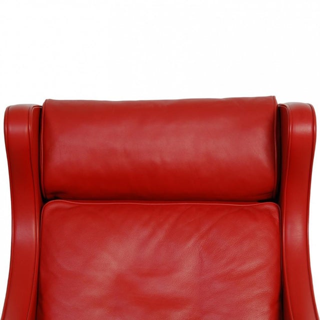 Set of Model 2204 Wingchair and Ottoman in Red Leather by Børge Mogensen, 2000s For Sale - Image 4 of 18