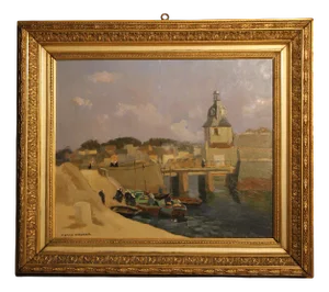 Pierre Wagner, Impressionist Harbor Scene, Early 20th Century, Oil on Wood, Framed