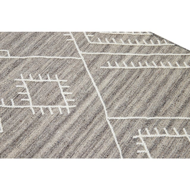 Apadana's Nantucket Collection Flatweave Kilim Coastal Designed Gray Wool Rug For Sale In New York - Image 6 of 12