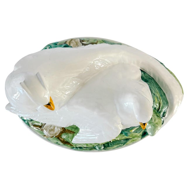 Late 20th Century Vintage Italian Majolica Ceramic Double Dove Covered Casserole Dish Centerpiece For Sale - Image 5 of 9