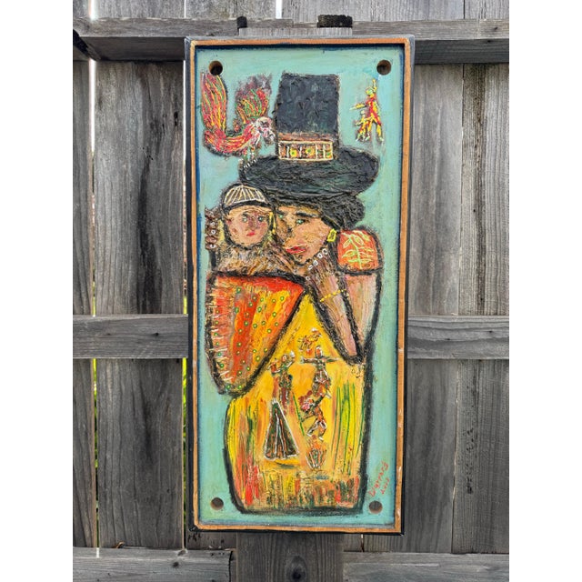Folk Art Colorful Folk Art Painting on Board - Andean Mother and Child - Signed and Dated For Sale - Image 3 of 11