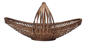 Mid-Century Modern Sculptural Woven Bamboo Canoe Basket 21"