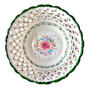 Hand Painted Floral Cut Out Portuguese Pottery Bowl