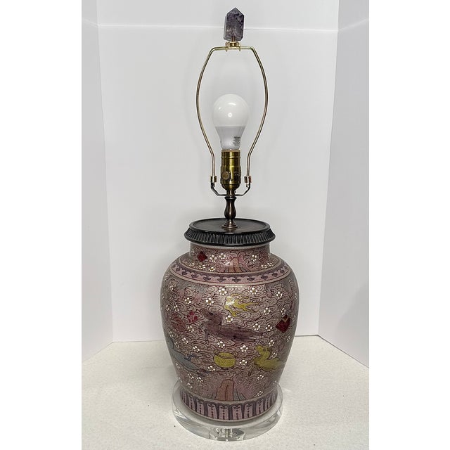 Mid 20th Century Asian Lamp With Acrylic Base For Sale - Image 10 of 13
