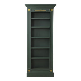 Green Painted Finish Custom Made Open Bookcase For Sale