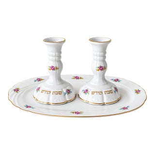 Vintage German Winterling Porcelain Shabbat Candlesticks With Matching Tray, Set of 3 For Sale