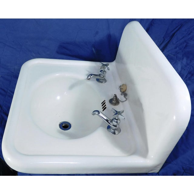 Vintage "Standard" High-Back Porcelain & Cast Iron Sink With Cast Iron Mounting Bracket For Sale - Image 10 of 18