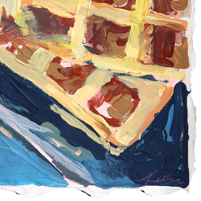 2020s Leggo My Square Eggo - Original Blue and Gold Contemporary Mixed Media Work on Paper by Kellie Newsome For Sale - Image 5 of 7