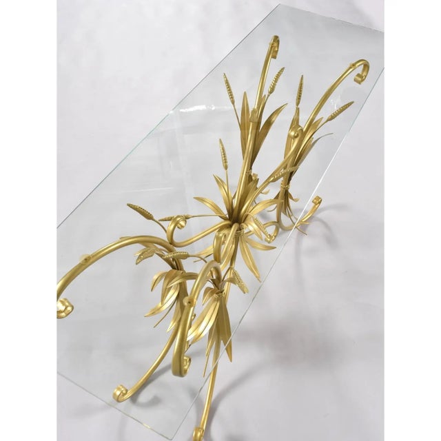 Hollywood Regency Restored Vintage Gilded Wheat Sheaf Tole Sofa Table Base For Sale - Image 3 of 11