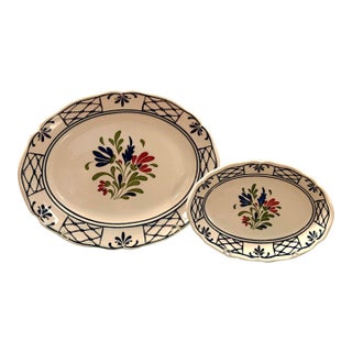 Johnson Brothers - Provincial Floral Scalloped Platters - A Pair For Sale