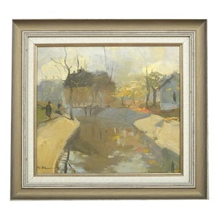 City Landscape, Oil on Board, 20th Century For Sale