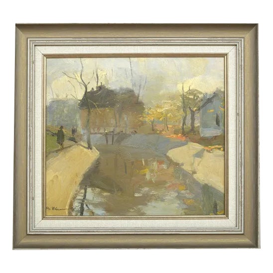 City Landscape, Oil on Board, 20th Century For Sale