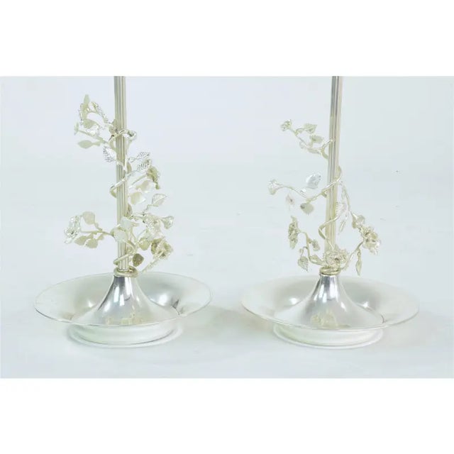 Silver 20th Century Silver Plated Flower Lamps, Spain, 1960s - a Pair For Sale - Image 8 of 10