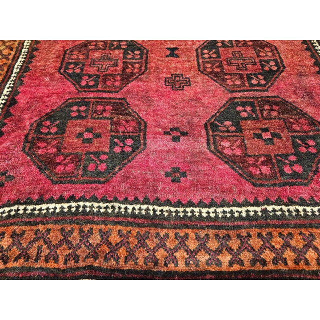 Red Vintage Afghan Bokhara Rug, Hand-Knotted Wool, 1950s Geometric Design For Sale - Image 8 of 12