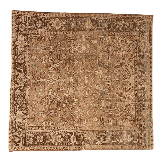 Vintage Distressed Heriz Square Carpet - 7'1" x 7'3" For Sale