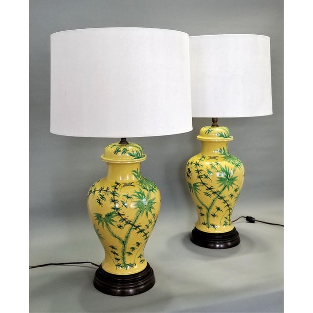 1960s Ceramic Porcelain Yellow Ginger Jar Lamps Bamboo ...