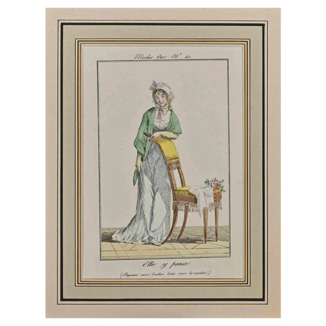 Philibert-Louis Debucourt, Elle y Pense, Original Etching, 1797 For Sale