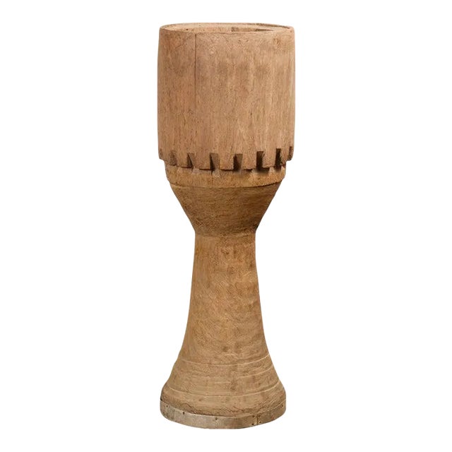 Antique Thai Freestanding Ceremonial Carved Wooden Drum with Natural Patina For Sale