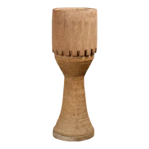 Antique Thai Freestanding Ceremonial Carved Wooden Drum with Natural Patina