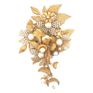Vintage Miriam Haskell Floral Brooch With Dangles For Sale