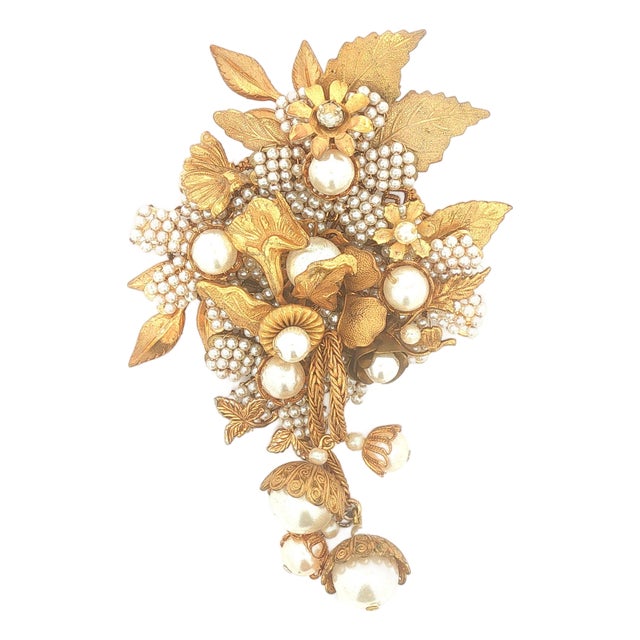 Vintage Miriam Haskell Floral Brooch With Dangles For Sale