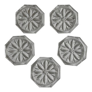 Vintage Mid-20th Century Pressed Glass Starburst Coasters – Set of Five For Sale