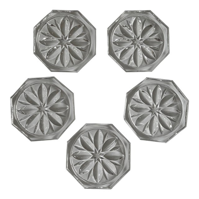 Vintage Mid-20th Century Pressed Glass Starburst Coasters – Set of Five For Sale