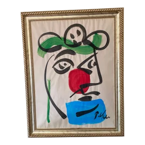 1970s Peter Keil Abstract Portrait Painting ~ Framed