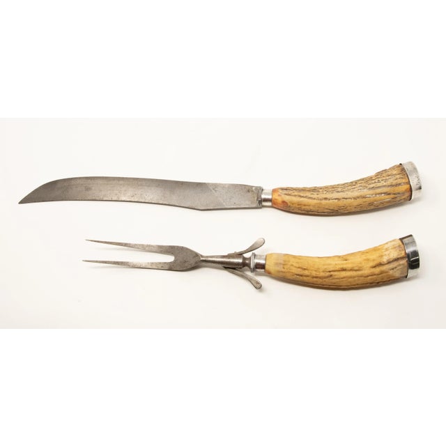 Metal Mid 20th Century Sterling Silver and Antler Handle Carving Set- 2 Pieces For Sale - Image 7 of 13