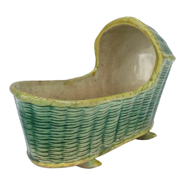 Large Antique English Staffordshire or Prattware Pottery Model of a Cradle For Sale