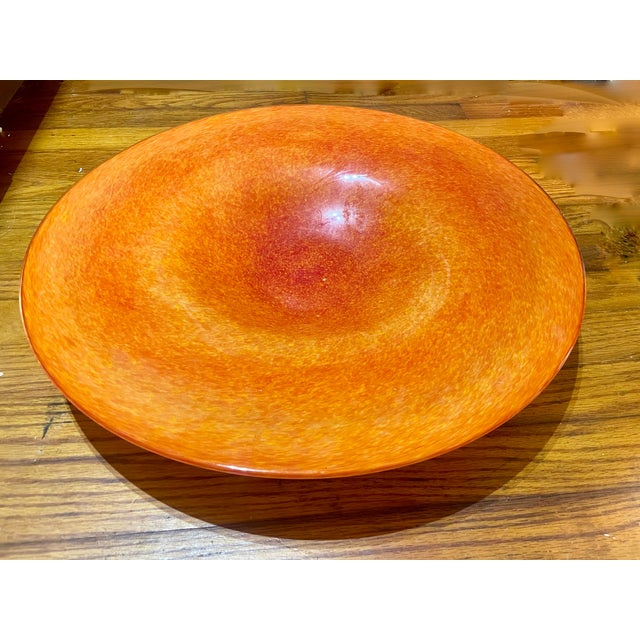 Glass Mid Century Venetian Orange Vasa Murrhina Cased Glass Centerpiece Bowl For Sale - Image 7 of 7