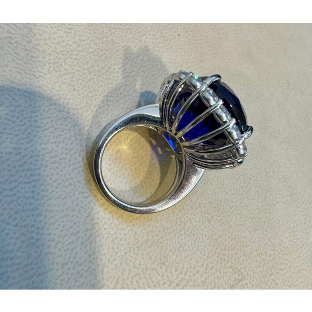 43.74 Ct Cushion-Cut Tanzanite & 4 Ct Diamond Ring in 14K White Gold Size 6.5 For Sale - Image 11 of 18