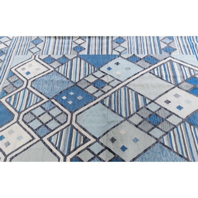 Blue Modern Swedish-Inspired Geometric Flat Weave Rug by Doris Leslie Blau For Sale - Image 8 of 10