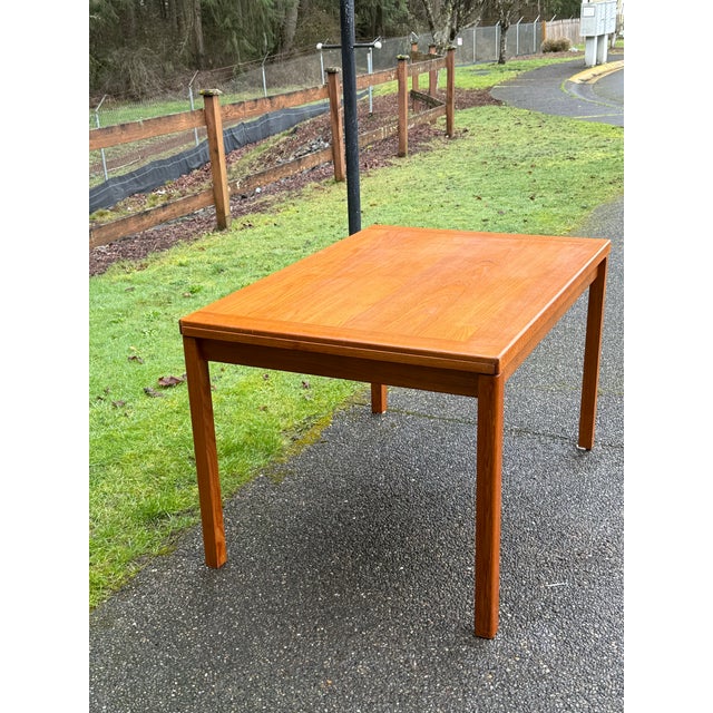 Copper Vintage Mid Century Modern Danish Teak Extendable Dining Table For Sale - Image 8 of 10