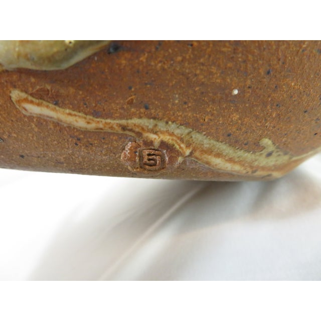 Vintage Eugene Johnson 12" Studio Art Pottery Spherical Vase ~ Drip Glaze Stoneware Planter Pot For Sale - Image 12 of 15