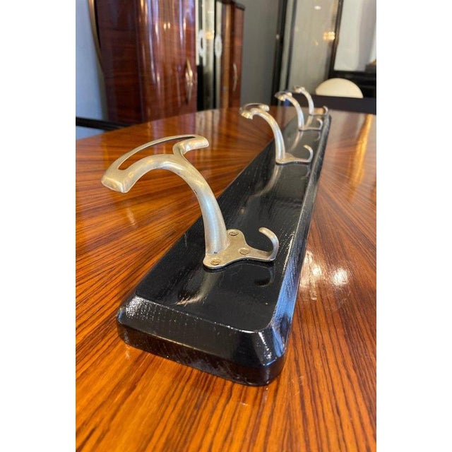 Gold Vintage Ebonized Wood Coat Rack with Brass Knobs, 1950s For Sale - Image 8 of 12