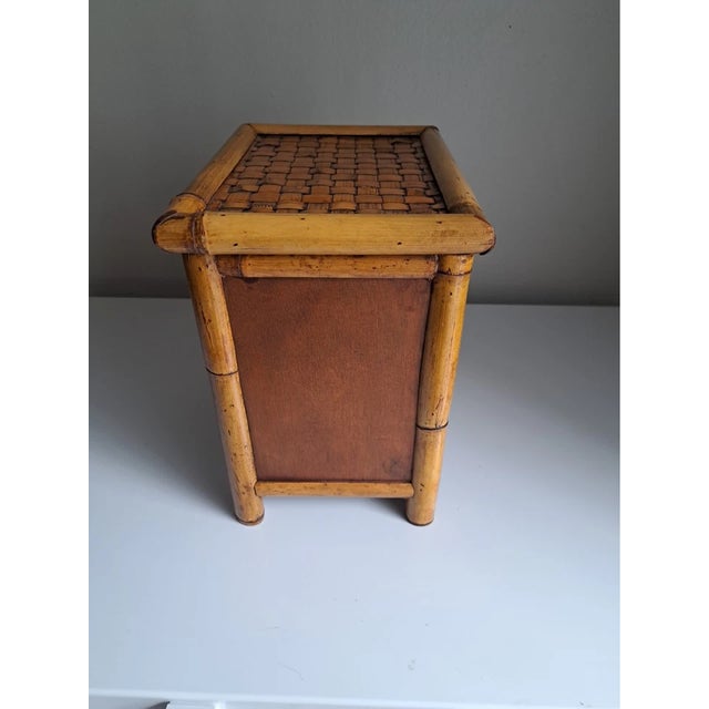 Coastal 1990s Vintage Bamboo Wicker Rattan 2 Drawer Accent Table For Sale - Image 3 of 6
