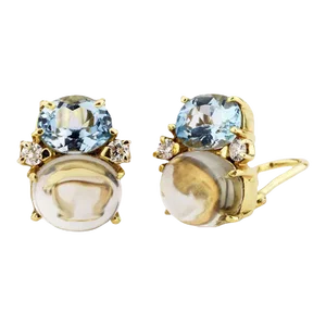 Christina Addison 18kt Yellow Gold Medium Gum Drop™ Blue Topaz and Smoky Topaz Earrings With Diamonds - a Pair