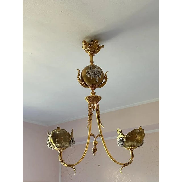 Vintage Italian Hanging Lamp in Brass and Porcelain, 1980s For Sale - Image 6 of 10