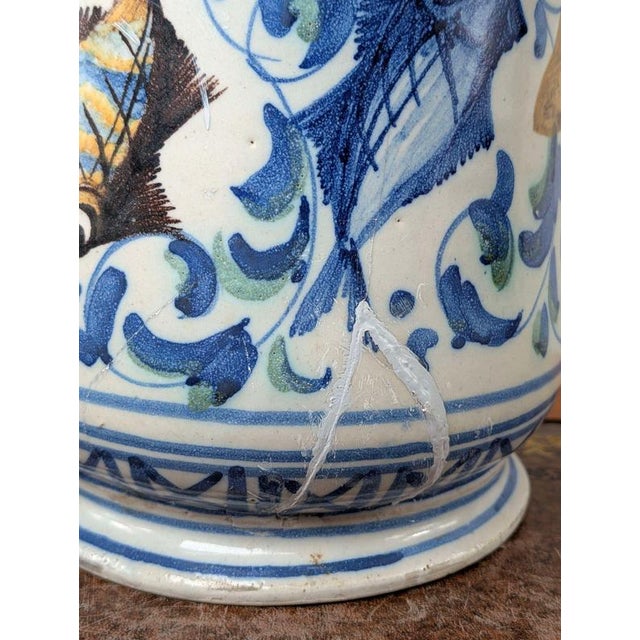 18th Century Sicilian Caltagirone Tin-Glazed Albarello with Fish Decoration For Sale - Image 6 of 13
