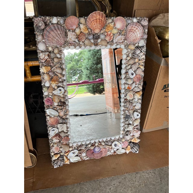 American Handcrafted Seashell Encrusted Wall Mirror For Sale - Image 4 of 12
