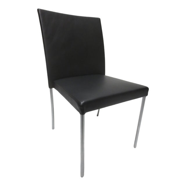 Walter Knoll Jason Lite Side Chair in Black With Satin Chrome Legs (New) For Sale
